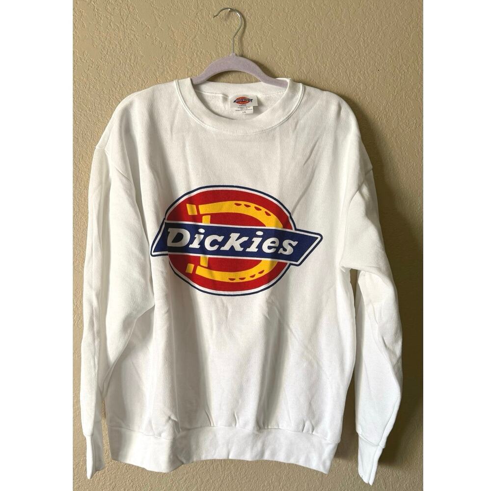 Dickies Horseshoe Logo Crew Neck Sweatshirt Size Large NWOT White